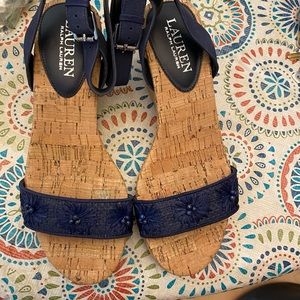Navy Blue wedge sandal-Lauren by Ralph Lauren. Never worn.